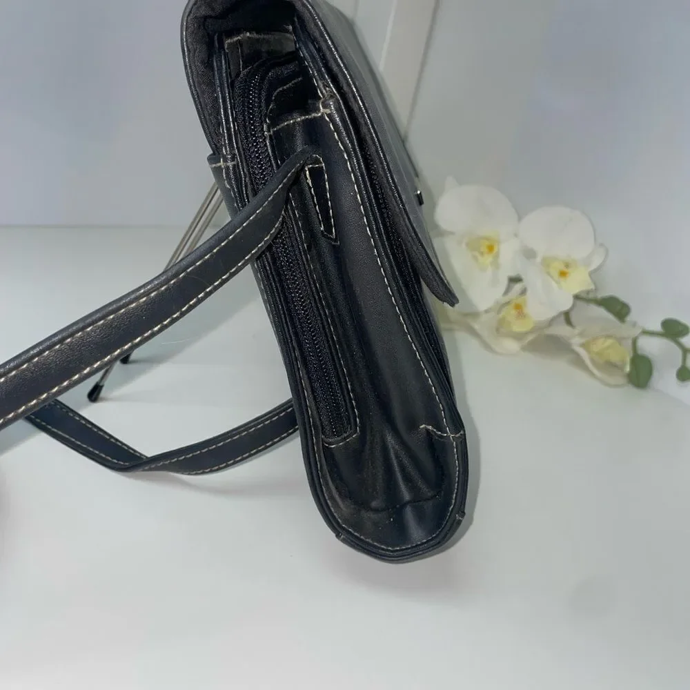 Villager Black Leather Organizer Messenger Bag